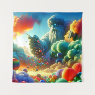 Tenture Un géant fait des bonbons colorés des nuages