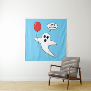Tenture Un joli fantôme de dessin animé avec un ballon rou