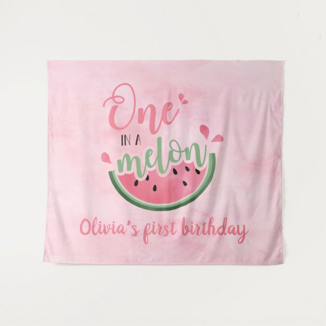 Tenture Un melon en pastèque aquarelle 1er anniversaire (Devant (Horizontal))