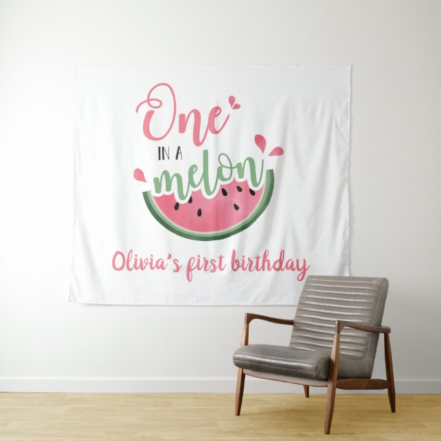Tenture Un melon pastel aquarelle 1er anniversaire  (En situation (horizontale))