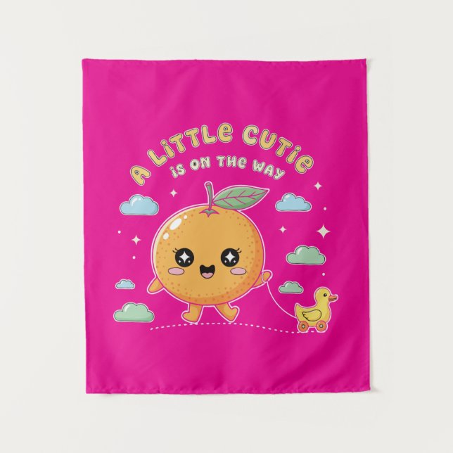 Tenture Un petit amour arrive | Bébé orange adorable (Devant)