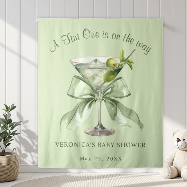Tenture Un petit One est en route Bow Martini Baby Shower (A tini One is on the way Sage Green Coquette Martinit baby Shower Backdrop)