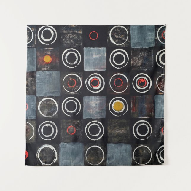 Tenture Un tableau abstrait ; une grille de cercles estamp (Devant)