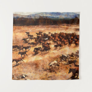 Tenture Un troupeau de chevaux sauvages en course. OEuvre