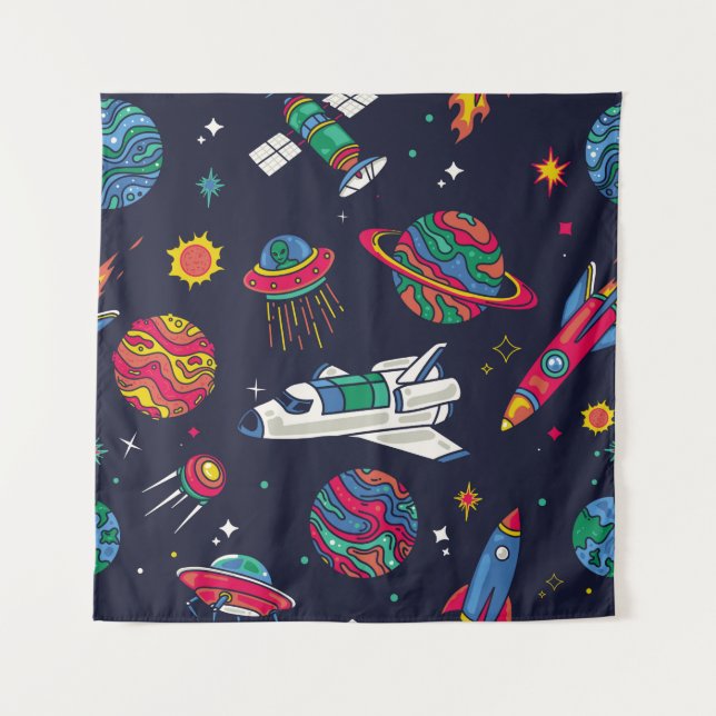 Tenture Un vaisseau spatial en motif sans couture Galaxy.  (Devant)