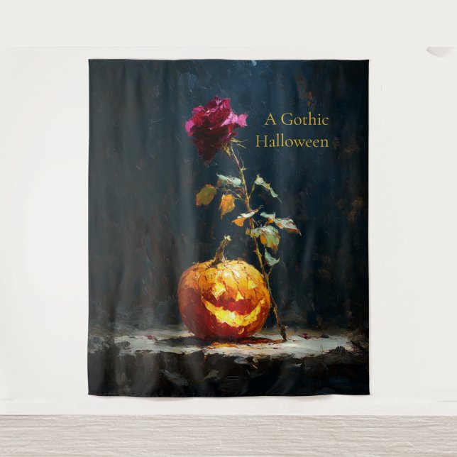 Tenture Une citrouille et une rose Halloween gothiques (Devant)