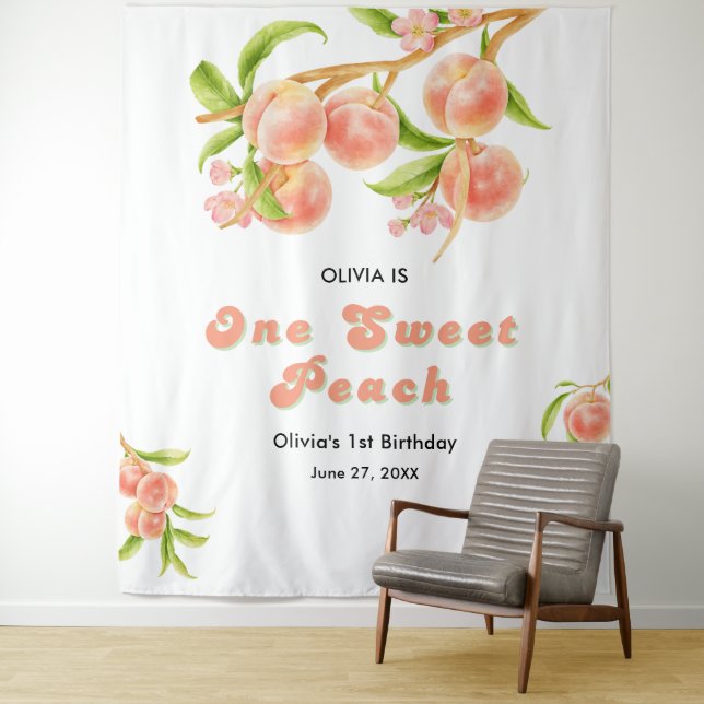Tenture Une douce Pêche Fruit Girl 1er Anniversaire Contex (En situation)