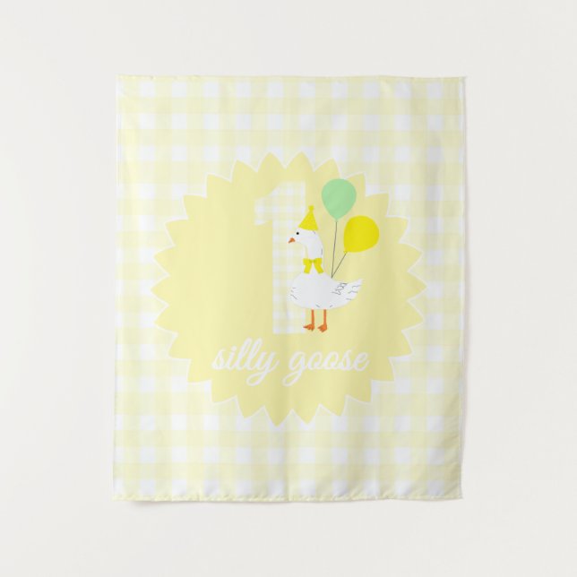 Tenture Une drôle d'oie Gingham 1er anniversaire (Devant)
