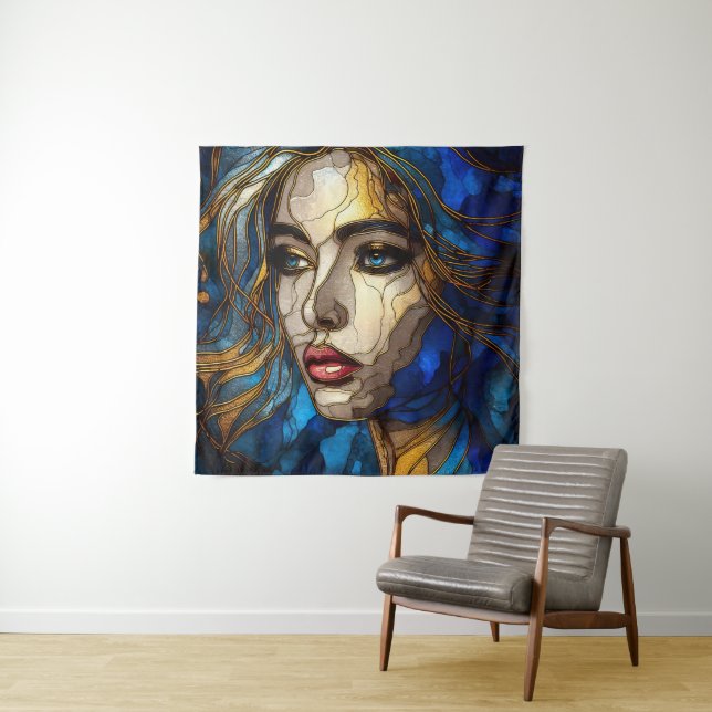 Tenture Une Femme Abstraite Face 2- Verre (En situation)