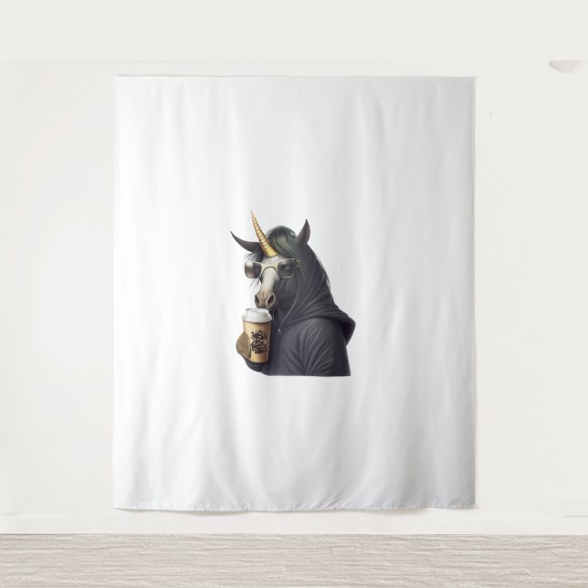 Tenture Une licorne avec un sweat - shirt à capuche boit u (Devant)