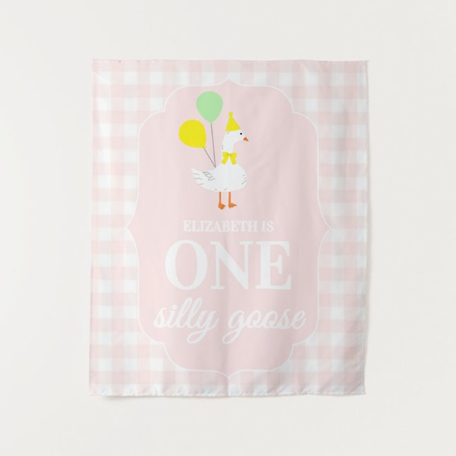 Tenture Une Silly Goose Gingham 1er Anniversaire (Devant)