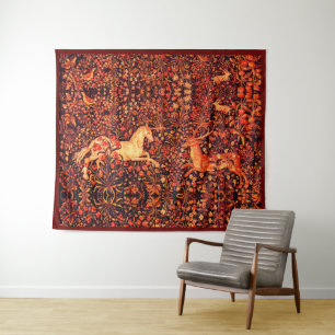 Tenture UNICORN ET CERFS, FLEURS, ANIMAUX FORESTIERS Flora