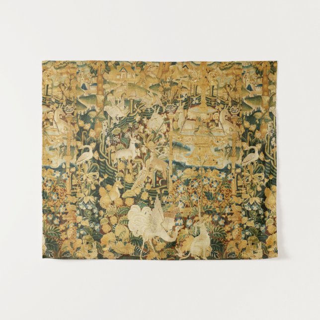 TENTURE UNICORN, GRIFFIN BLANC, ANIMAUX, FLEURS D'IMAGINAI (Devant (Horizontal))