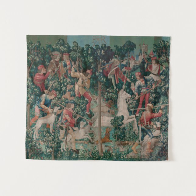 Tenture Unicorn Hunt Medieval Art - Unicorn attaquée (Devant (Horizontal))