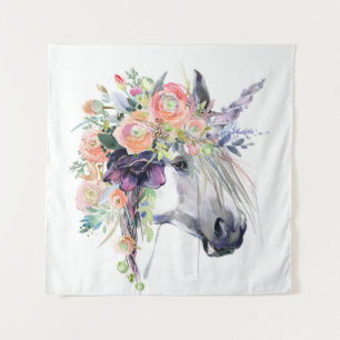 Tenture Unicorne en fleurs