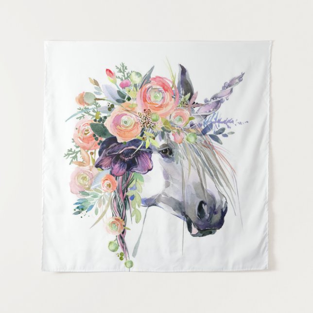 Tenture Unicorne en fleurs (Devant)