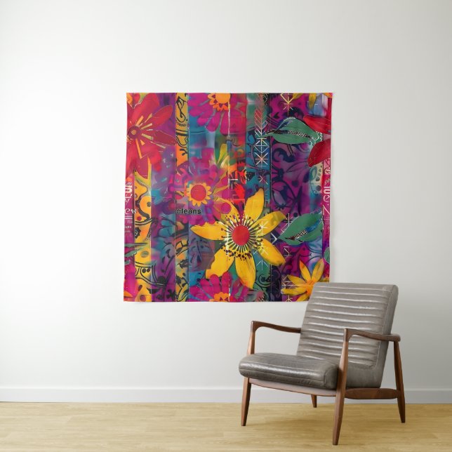 Tenture Urban Bloom  Affiche Explosion de Fleurs Graffiti  (En situation)
