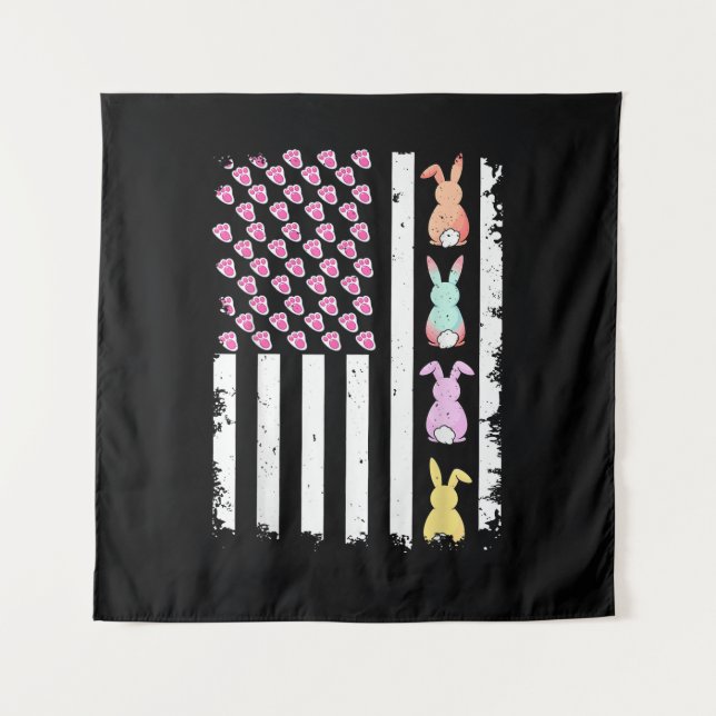 Tenture US American Flag with Bunny for Easter Day (Devant)