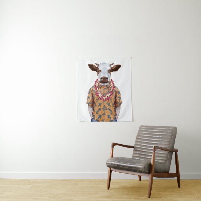 Tenture Vache à chemise hawaïenne (En situation)