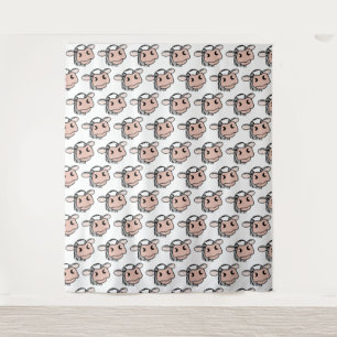 Tenture vache de dessin animé noir blanc rose baiser gris 