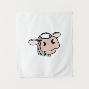 Tenture vache de dessin animé noir blanc rose baiser gris 