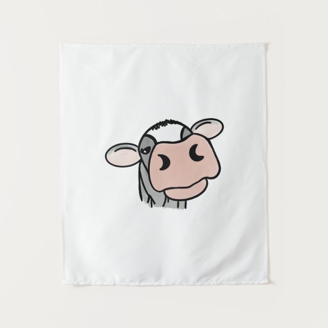 Tenture vache de dessin animé noir blanc rose baiser gris  (Devant)