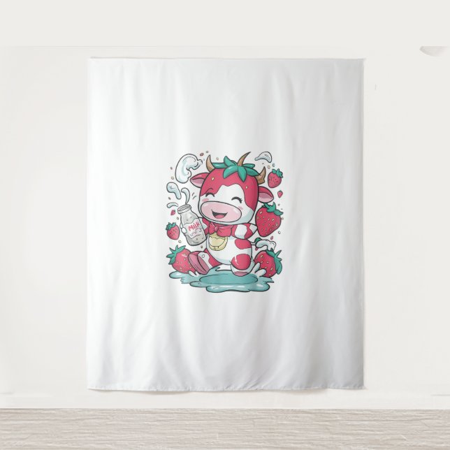 Tenture Vache de fraise Kawaii Anime Lait de fraise _4 (Devant)