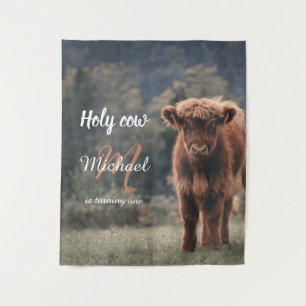 Tenture Vache des Highlands veau monogramme première fête