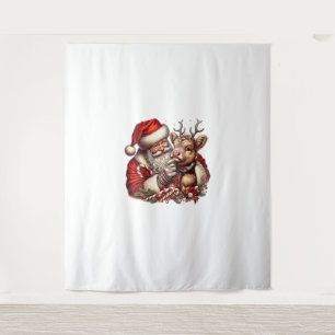 Tenture Vache Highland de Noël avec Père Noël Vintage écos