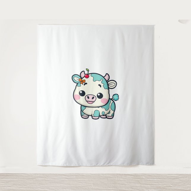 Tenture Vache Kawaii adorable avec Cerise et Bow Design _2 (Devant)