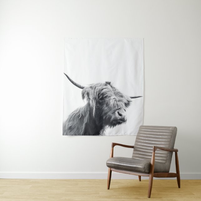 Tenture Vache Majestic Highland noir et blanc (En situation)