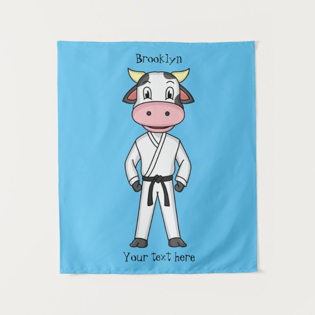 Tenture Vache mignonne en combinaison kung fu (Devant)