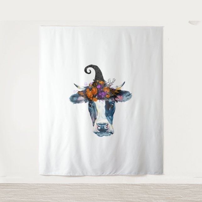 Tenture Vache noir blanc Halloween sorcière (Devant)