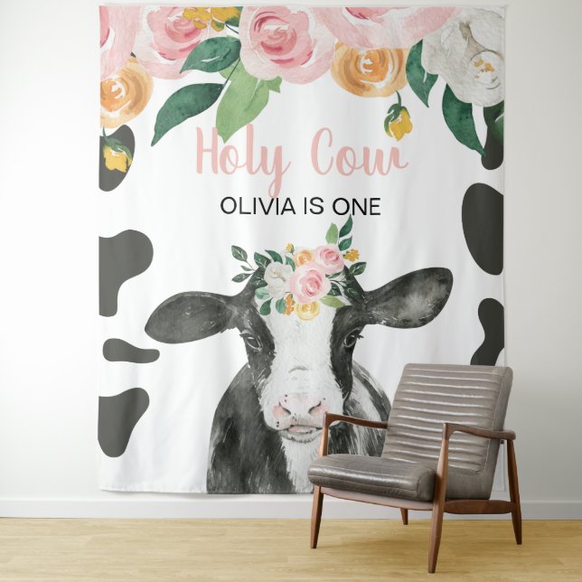 Tenture Vache Sainte Je Suis Un Anniversaire Floral à Carr (En situation)