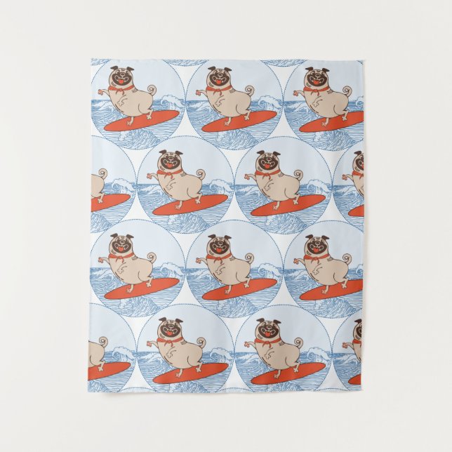 Tenture Vague à cheval heureux chien de carlin sur la plan (Devant)