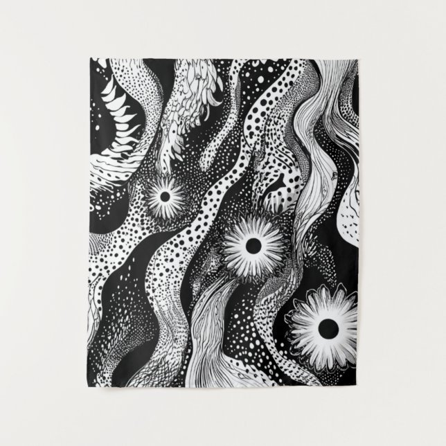 Tenture Vagues à pointes noir et blanc (Devant)