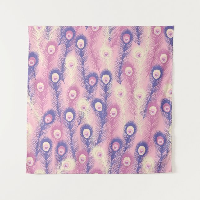 Tenture Valentine Peacock Feather Seamless Pattern in Pink (Devant)