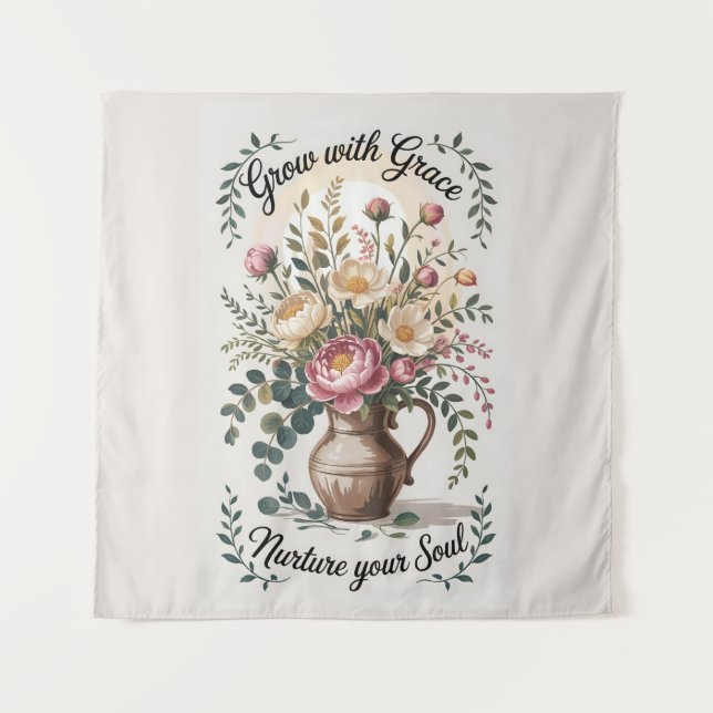 Tenture Vase avec florale grandit avec citation de grâce (Devant)