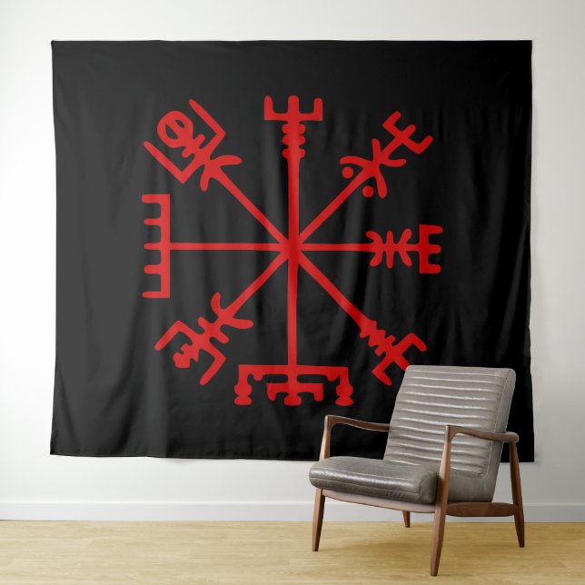 Tenture Vegvísir Rouge Sang (Boussole Viking) (En situation (horizontale))