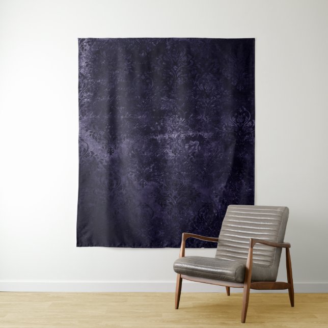 Tenture Velours Midnight Damask | Fond Indigo Grunge (En situation)