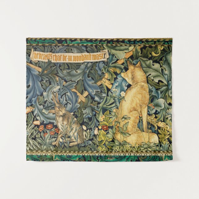 TENTURE VERDURE, ANIMAUX FORESTIERS, FOX ET LIVRE, FLORAL  (Devant (Horizontal))