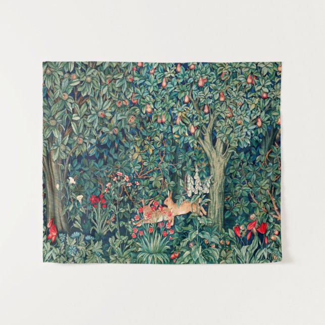 Tenture VERDURE, Hares FORESTIERS, Hares Floral vert (Devant (Horizontal))