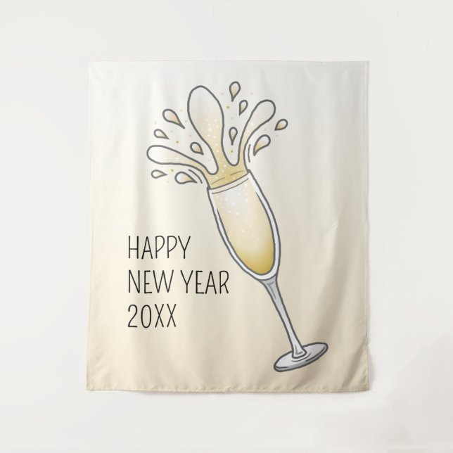 Tenture Verre à Champagne Bonne Année (Devant)