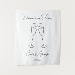 Tenture Verre à Champagne Élégant Mariage Bienvenue