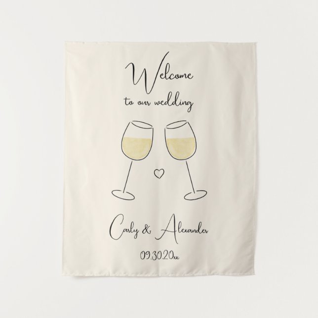 Tenture Verre à vin blanc Mariage Bienvenue (Devant)