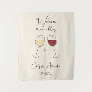 Tenture Verre à vin rouge blanc Mariage Bienvenue