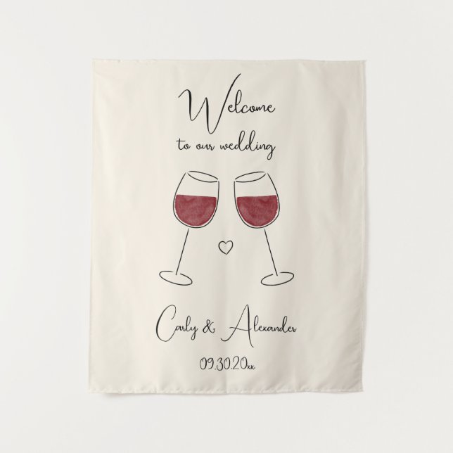 Tenture Verre à vin rouge Mariage Bienvenue (Devant)