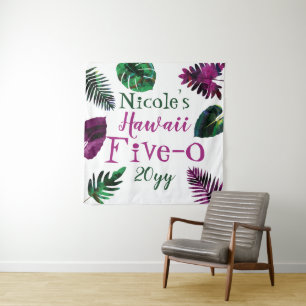 Tenture Vert, baie rose feuilles Hawaii 5-0 50e anniversai