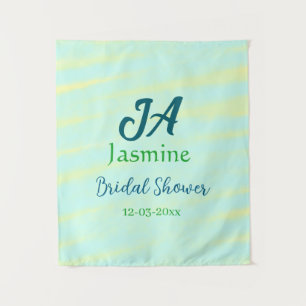 Tenture Vert bleu pastel aquarelle nom de douche de mariée