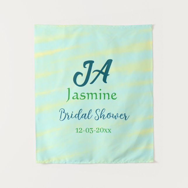 Tenture Vert bleu pastel aquarelle nom de douche de mariée (Devant)